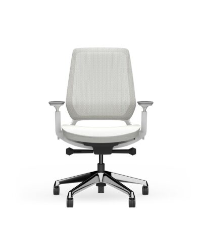 Front view of Okamura Abilis office chair in white.