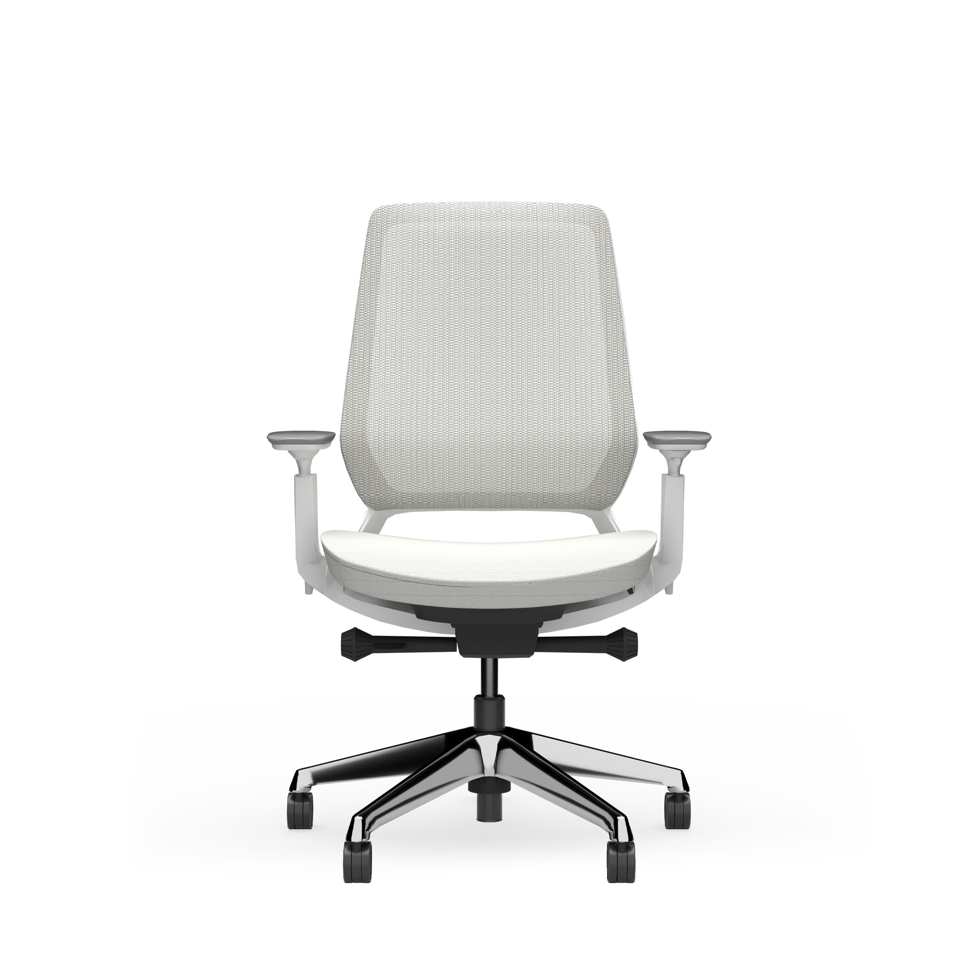 Abilis-White-Front-1500 Front view of Okamura Abilis office chair in white.