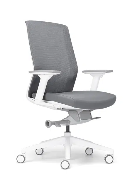 Advanta_Aveya_White_Grey_102 Aveya office chair in white with arms.