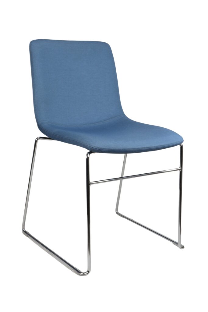 Echo deluxe visitor chair in denim with chrome sled base.