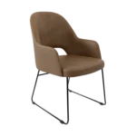 New Orleans Bourbon armchair in mocha suede with sled base.