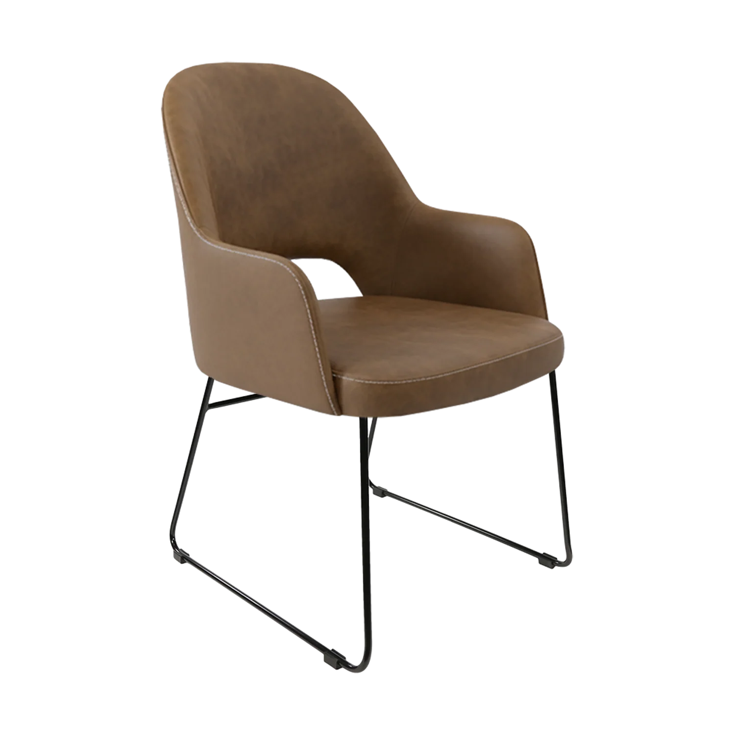 FL-162-14135-418_BourbonChairSled-MochaFabric New Orleans Bourbon armchair in mocha suede with sled base.