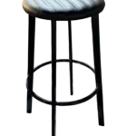 Portland bar stool with black vinyl seat.