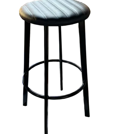 Portland bar stool with black vinyl seat.