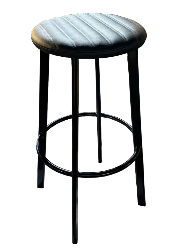 Portland bar stool with black vinyl seat.