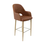 New Orleans Boubon bar stool in tan suede with oak legs.