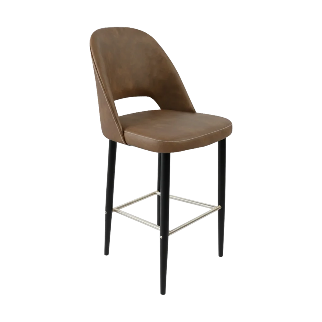 New Orleans Crescent bar stool in mocha suede with black legs.