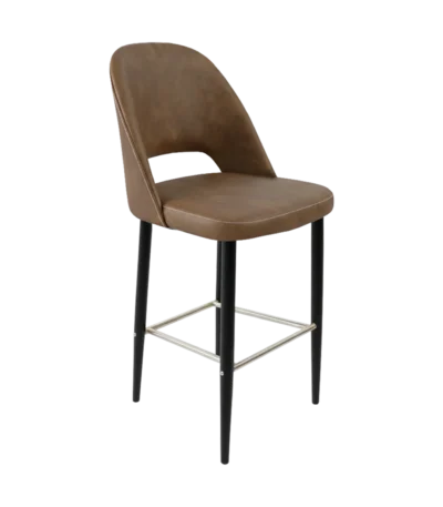 New Orleans Crescent bar stool in mocha suede with black legs.