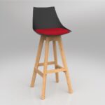 Luna bar stool with black shell and chilli red upholstery.