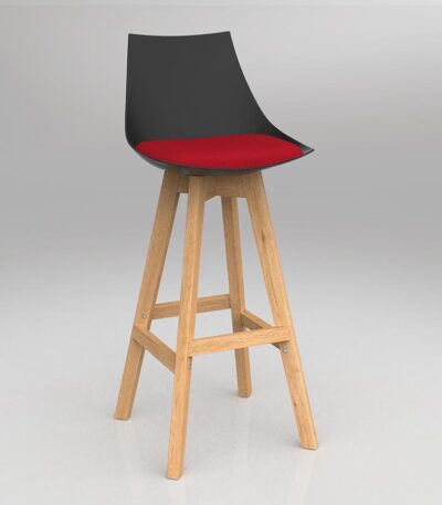 Luna bar stool with black shell and chilli red upholstery.