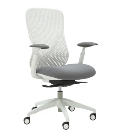 Axon mesh office chair in white with arms.