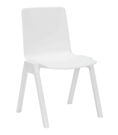 Academy stacking chair with white shell.