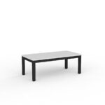Axis 1200mm coffee table with white melamine top and black legs.