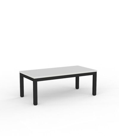 Axis 1200mm coffee table with white melamine top and black legs.