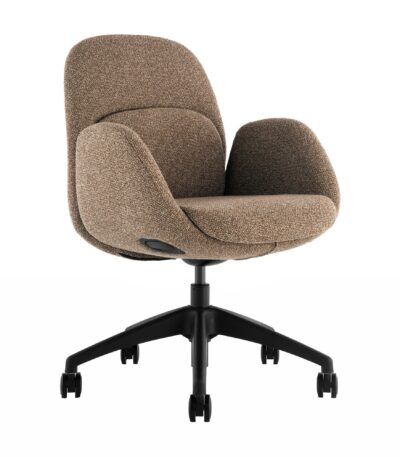 Fern boardroom chair in sandstone with black base.