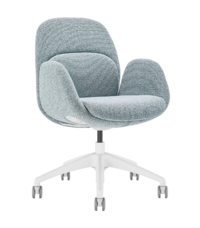 Fern boardroom chair in mist with white base.