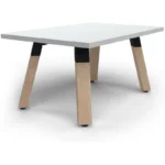Plantation rectangular coffee table with white melamine top and oak legs.