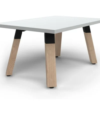 Plantation rectangular coffee table with white melamine top and oak legs.