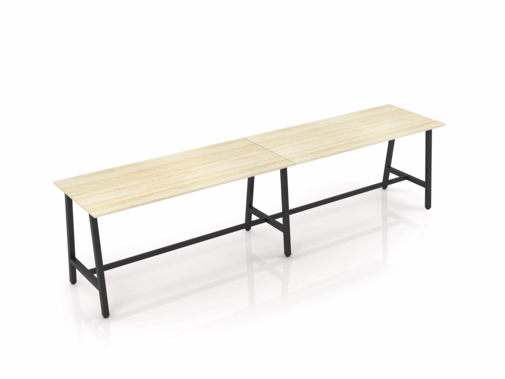 Trestle bar leaner with black frame and new oak melamine top.
