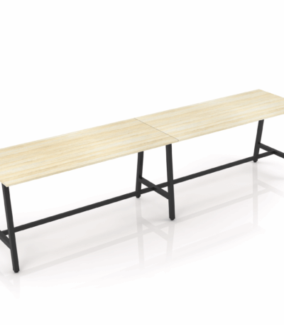 Trestle bar leaner with black frame and new oak melamine top.