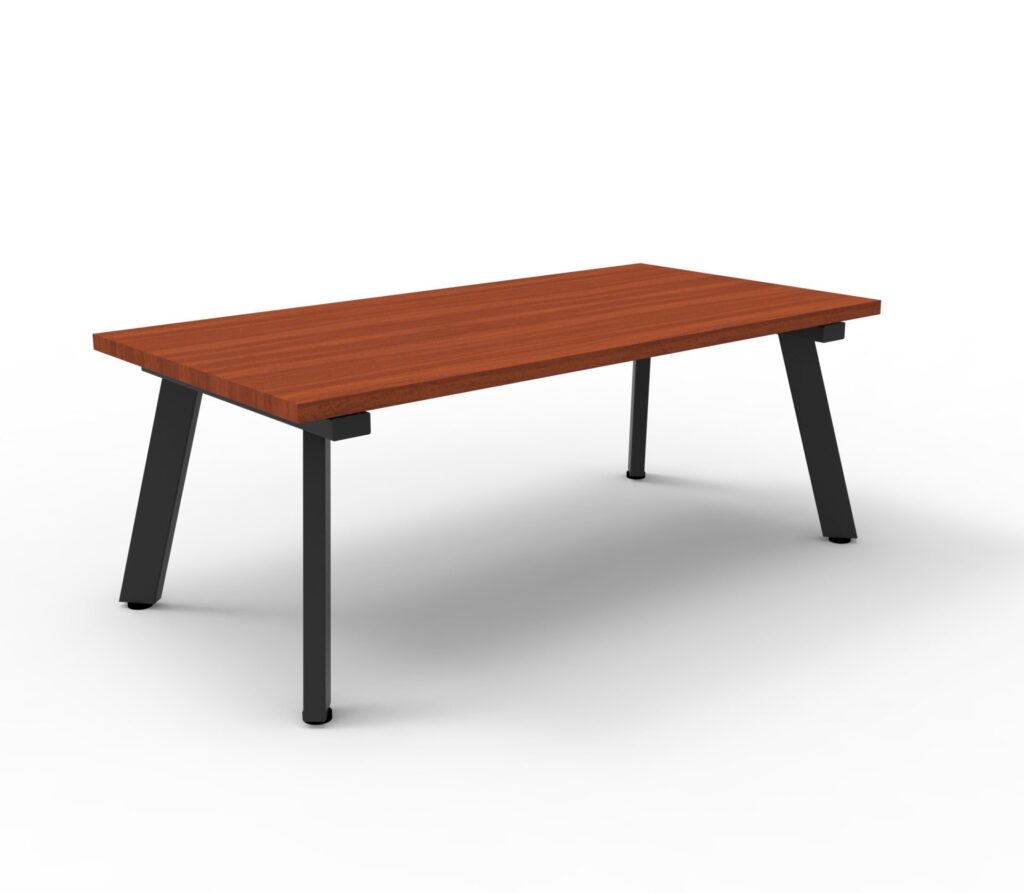Eternity rectangular coffee table with black legs and cherry melamine top.