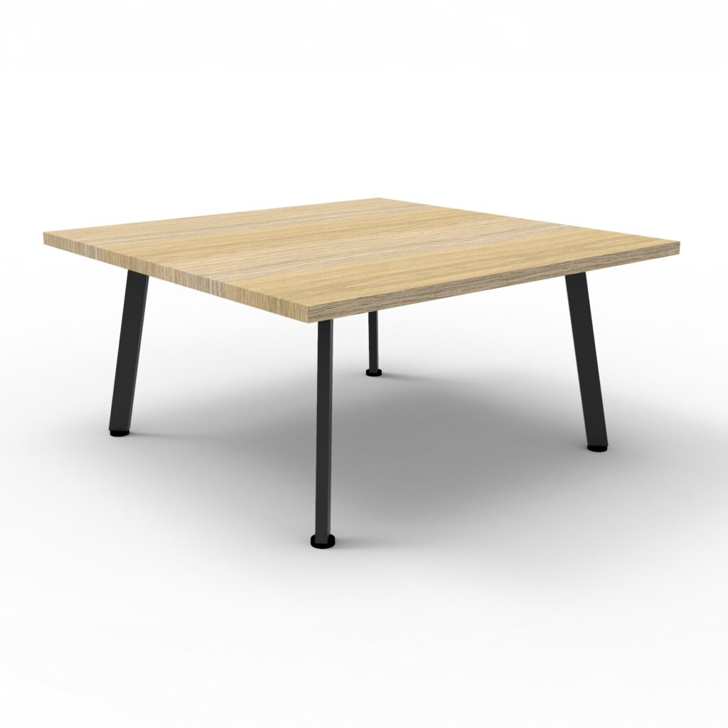 Eternity square coffee table with natural oak melamine top and black legs.