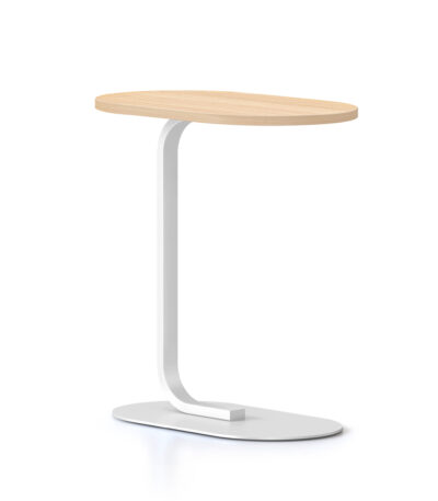 Selene side table with natural oak top and white base.