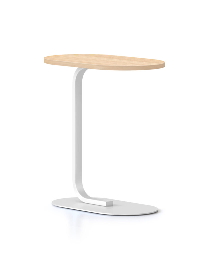 Selene side table with natural oak top and white base.