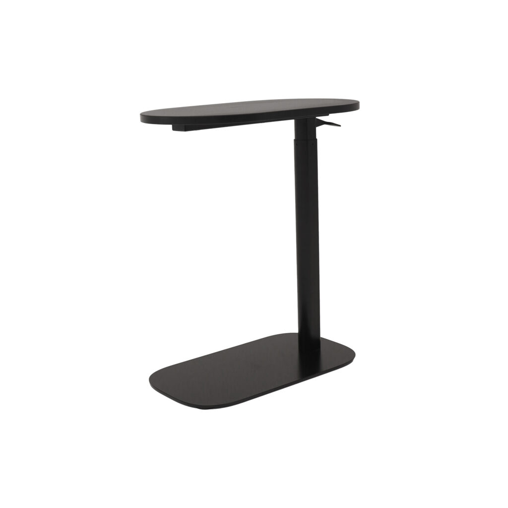 Eos height adjustable side table with black top and black base.