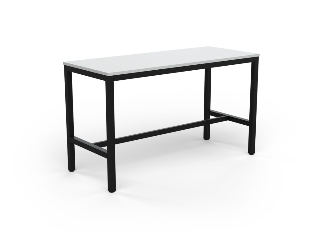 Axis bar leaner with black frame and studio white melamine top.