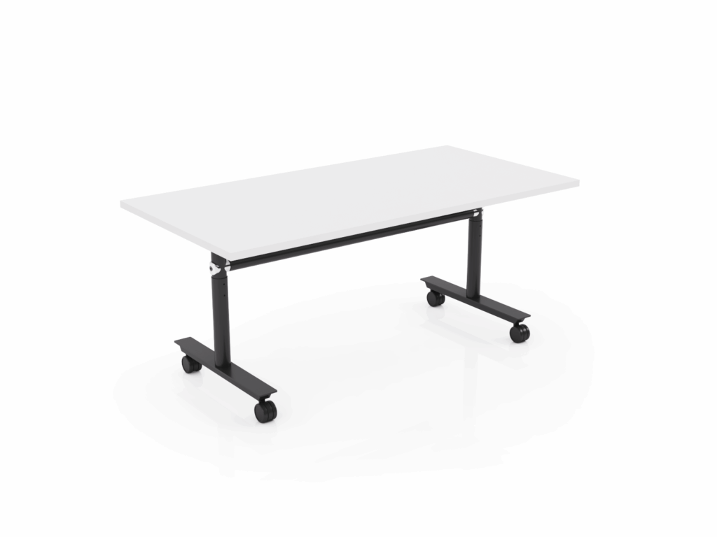 Ascend Tech Adjust Flip Table with studio white melamine top.