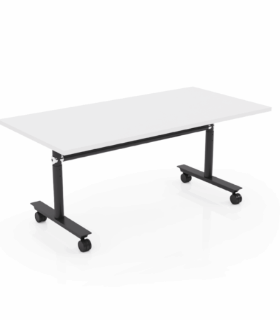 Ascend Tech Adjust Flip Table with studio white melamine top.