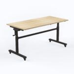 Axis height adjustable flip table with new oak melamine top.