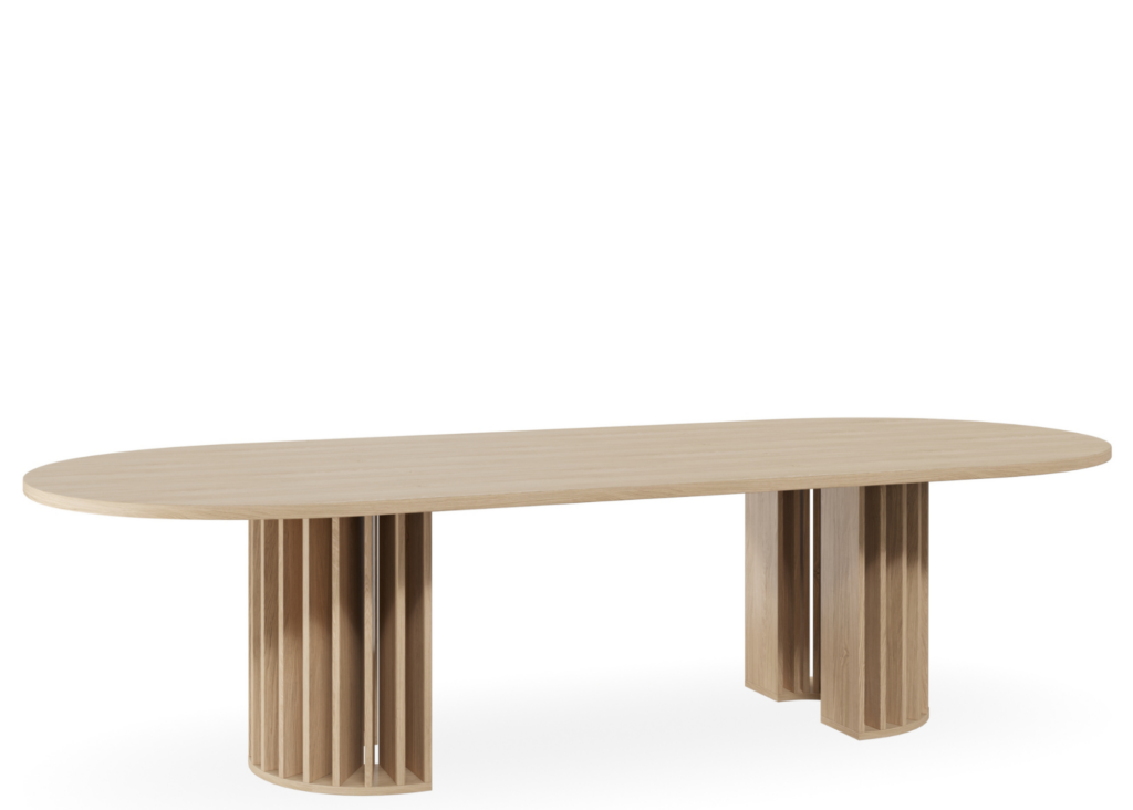 Colosseum half round boardroom table in prime oak melamine.