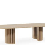 Colosseum half round boardroom table in prime oak melamine.