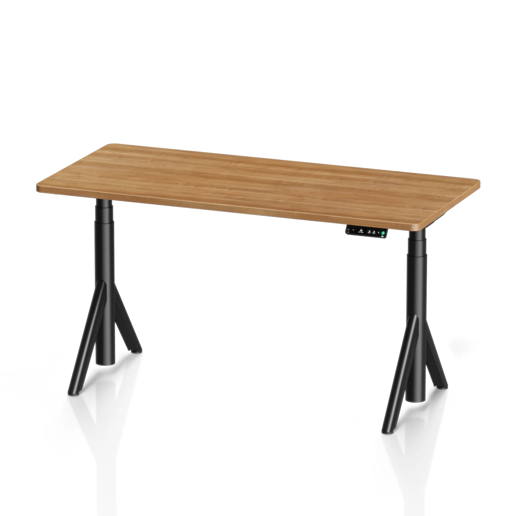 Robin_Pro_walnut_brown_top-1.4M 9am Robin Pro sit stand desk with walnut melamine top and black frame.