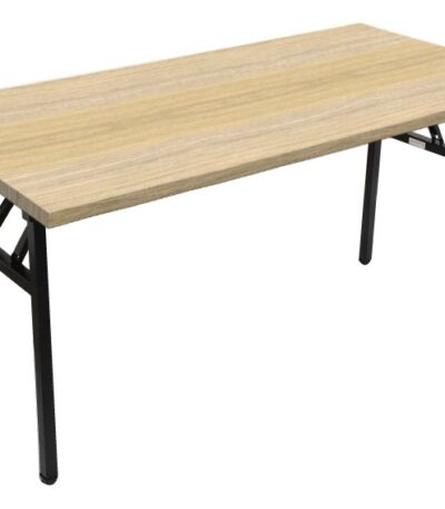 Rapid steel frame folding table with black frame and oak melamine top.