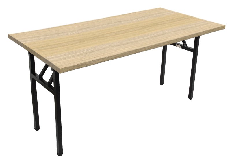 Rapid steel frame folding table with black frame and oak melamine top.