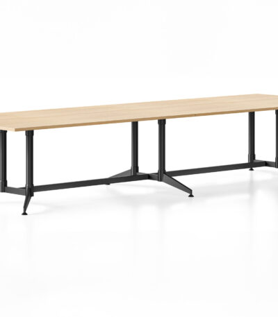Typhoon 4000mm boardroom table with black frame and natural oak melamine top.